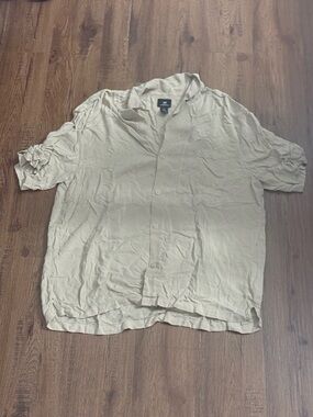 H&M Relaxed Short-Sleeve Button Shirt in Beige